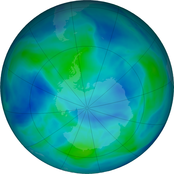 Antarctic ozone map for 08 March 2021